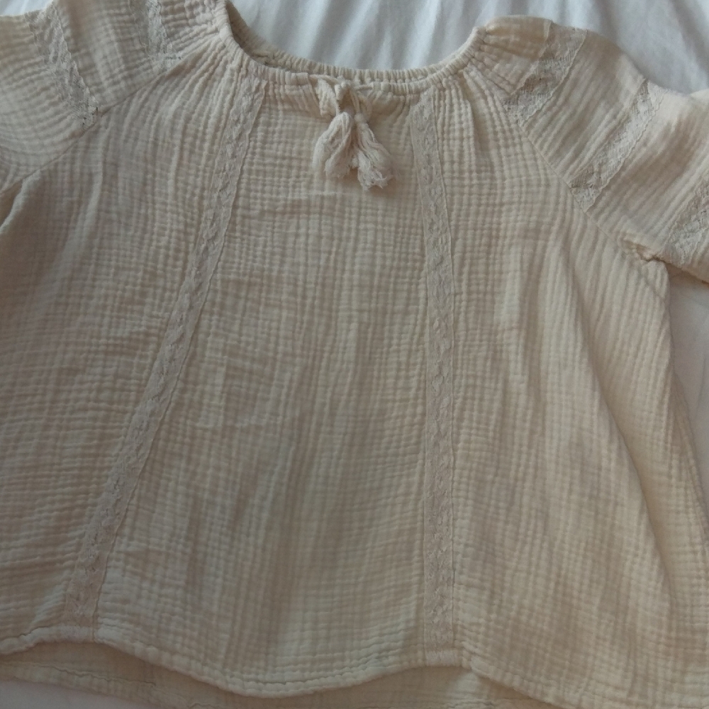 Wonder Nation Cream Blouse with Textured Fabric and Elasticized Neckline